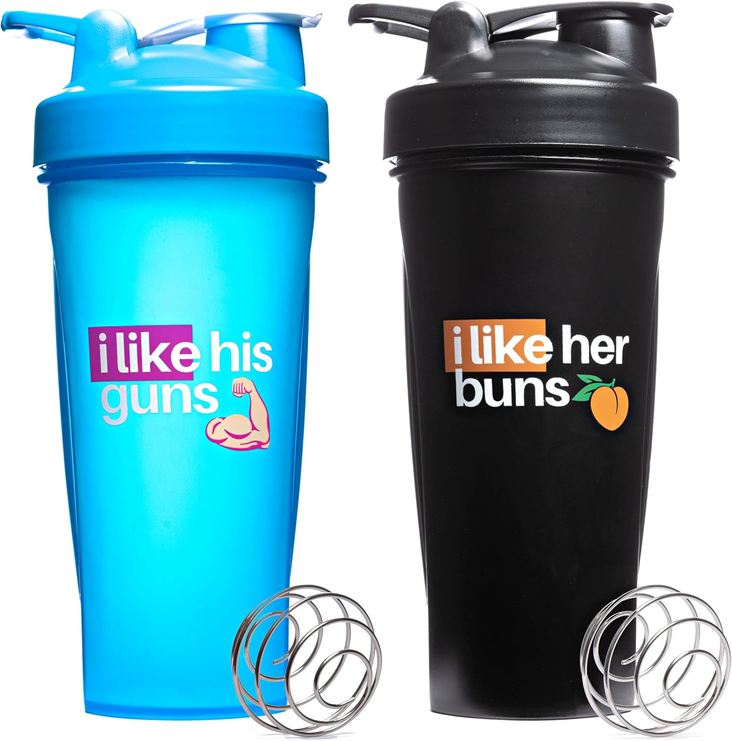 Protein Shaker Bottles 2 Pack of Matching Mixer Cups with Whisk Balls
