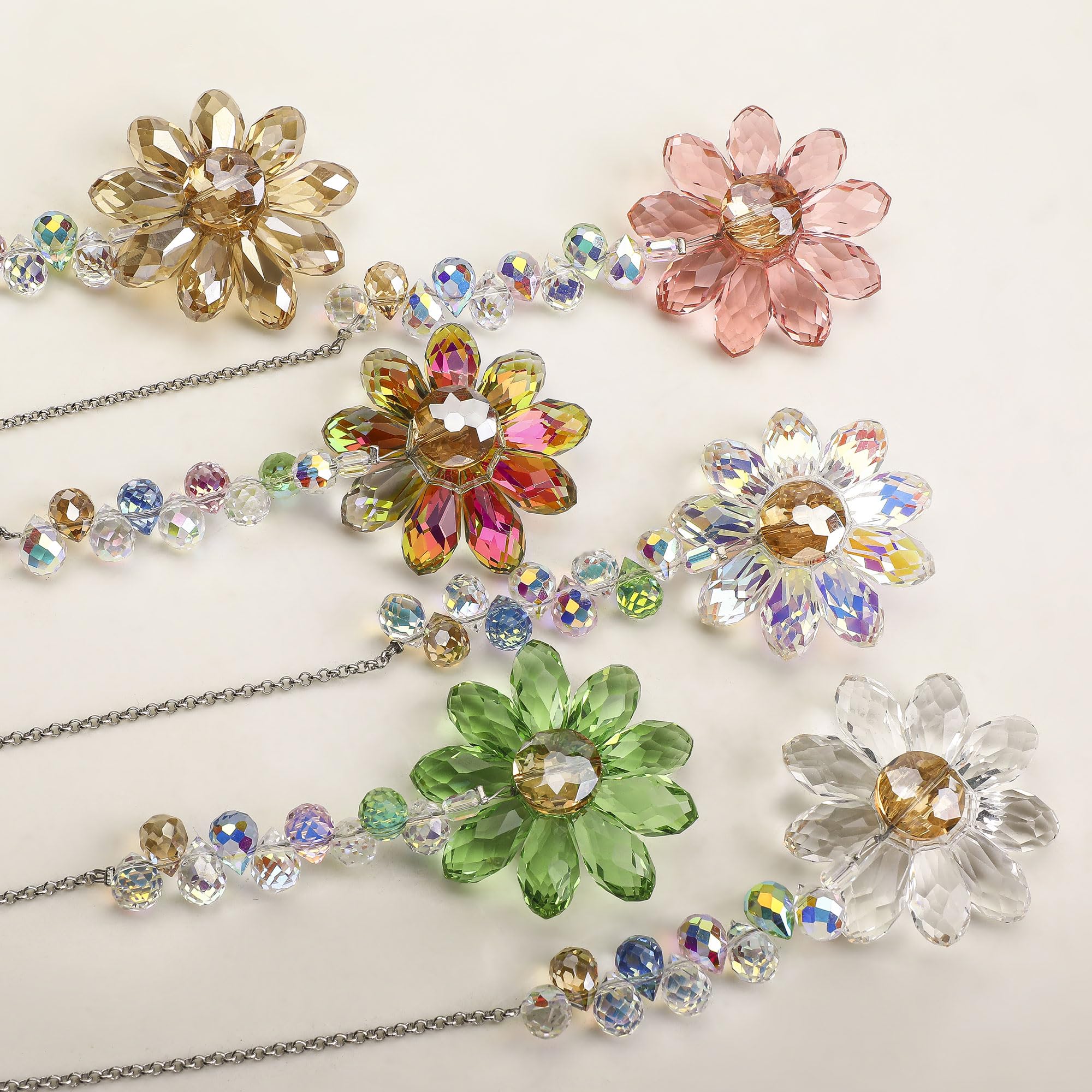 HDCRYSTALGIFTS 6PCS Crystal Sunflower Suncatchers Hanging Ornaments, Crystal Window Sun Catchers Rainbow Maker Light Catcher Indoor Outdoor Garden Decor