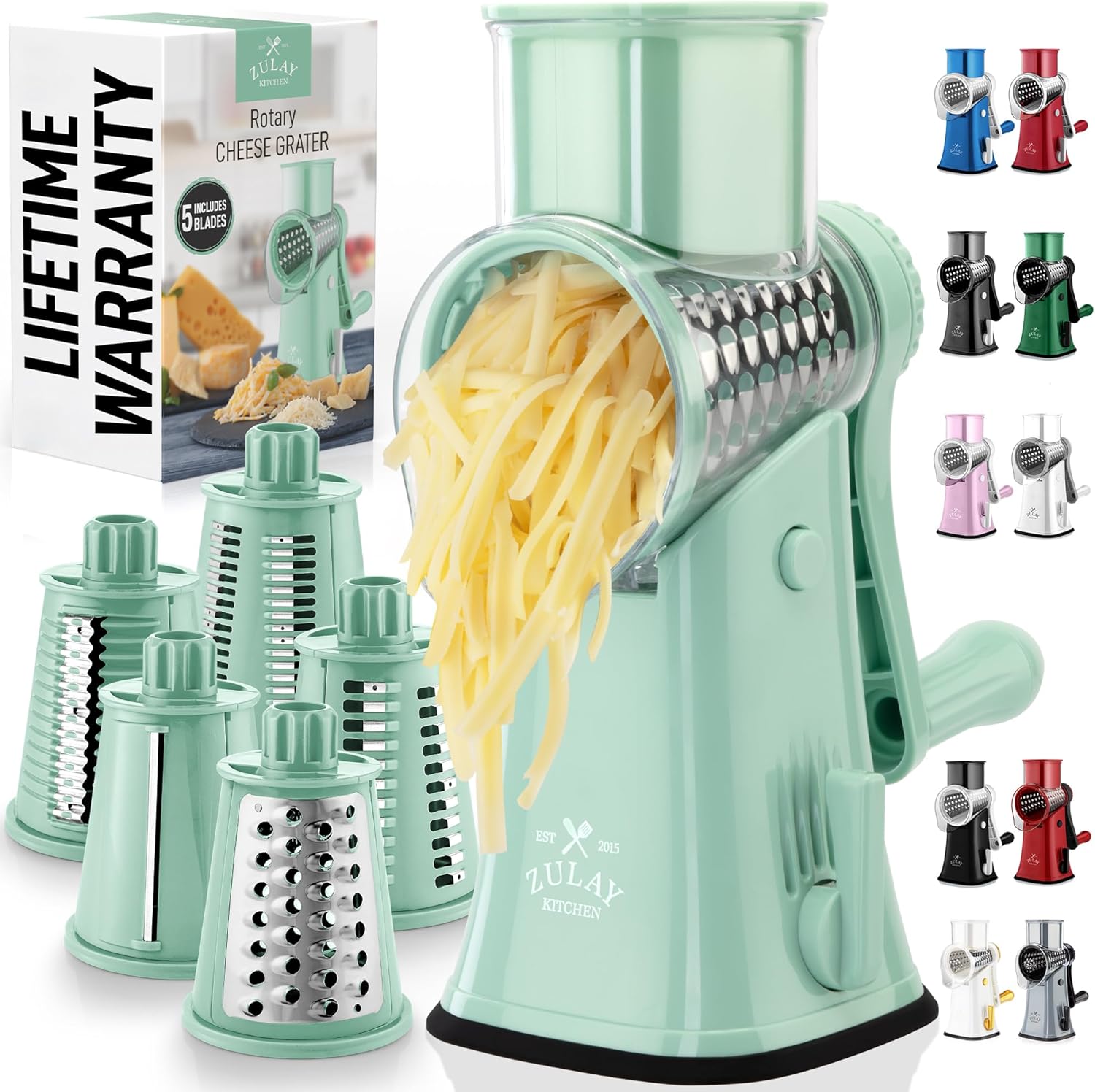 Zulay Kitchen Rotary Cheese Grater with 5 Drums