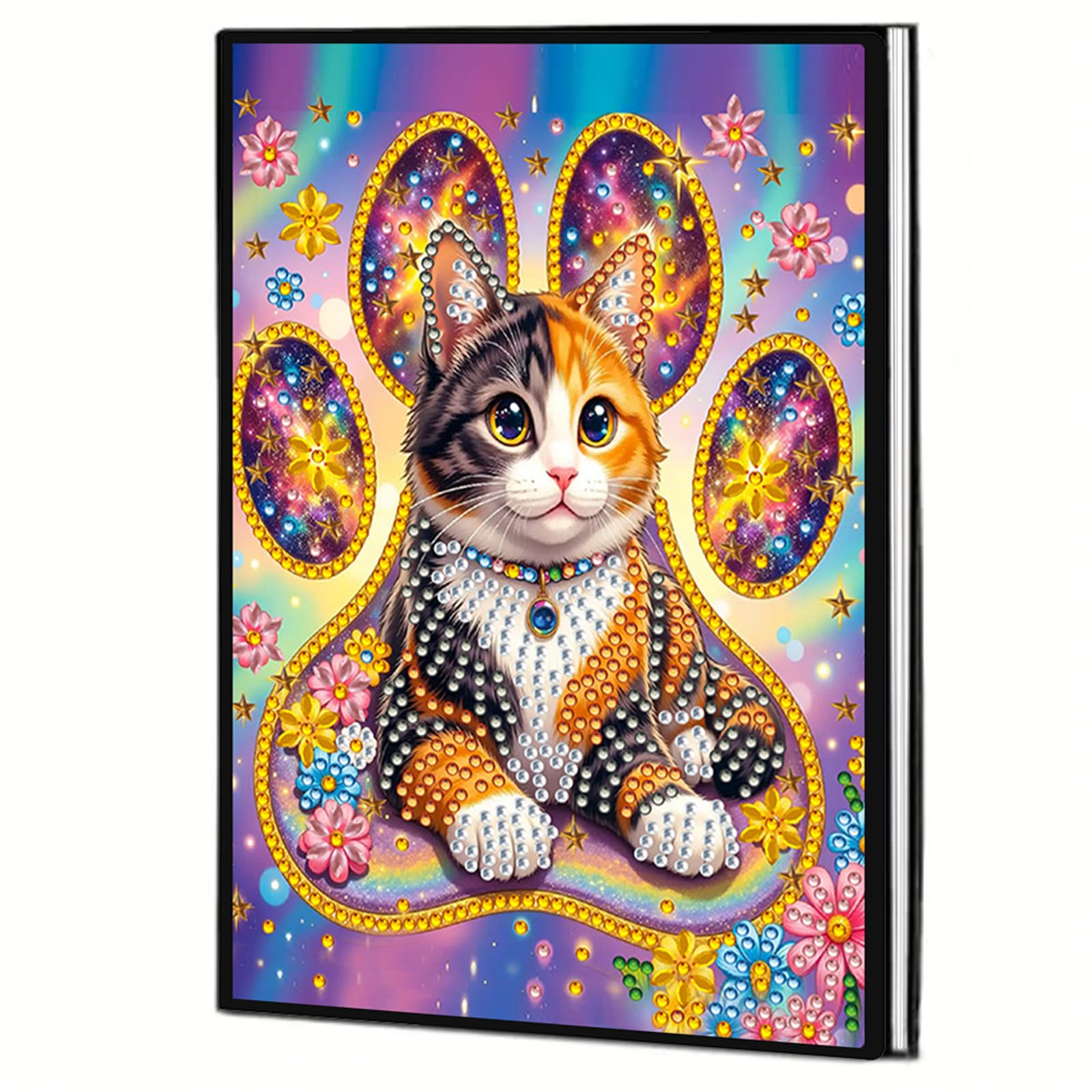 Diamond Art Notebooks — A5 Special Shape Diamonds Dot Painting Journal 50 Pages, DIY Gem Painting Kit Diamond Art Book Sketchbook Craft Gift for Adults Beginners(Cat)