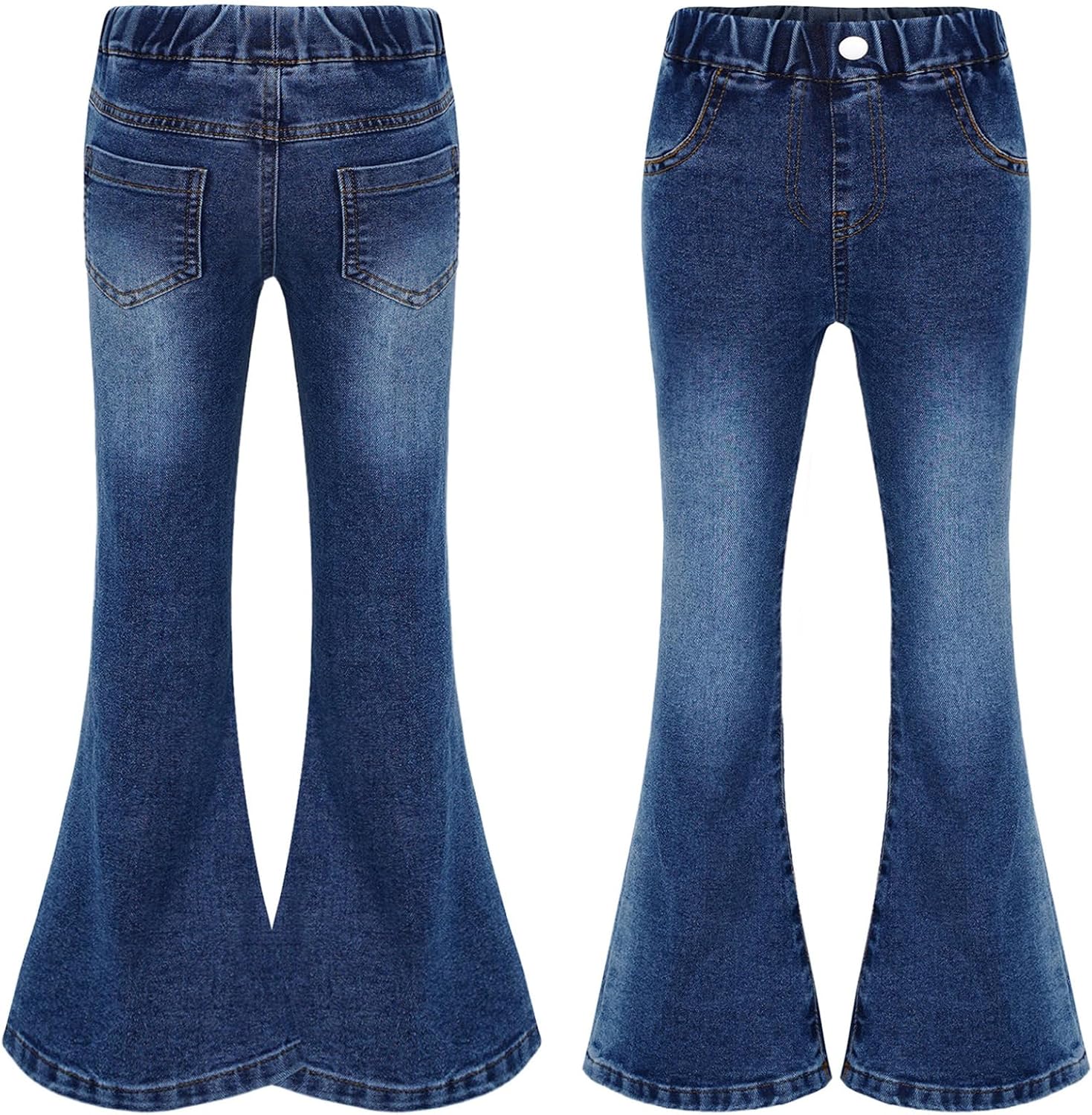 Kids Girls Elastic Waist Bell Bottom Denim Pants Skinny Flare Jeans Distressed Ripped Trousers