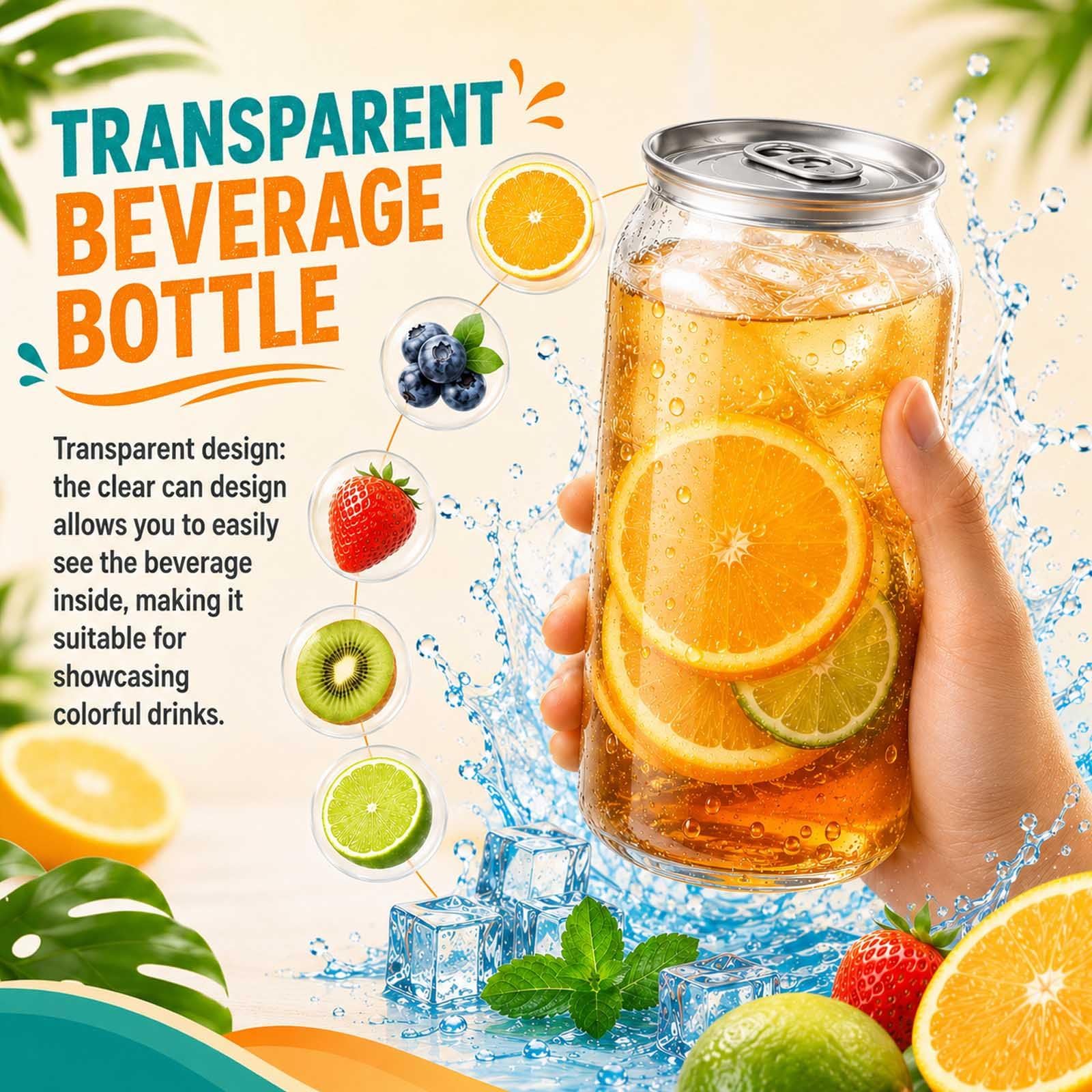 Pack De 200 Latas De Plástico Pet Transparente con Tapas, Vasos Sellables para Máquina Selladora De Latas, Recipientes Vacíos para Bebidas, Jugo,Té con Leche,Café Helado 330ml