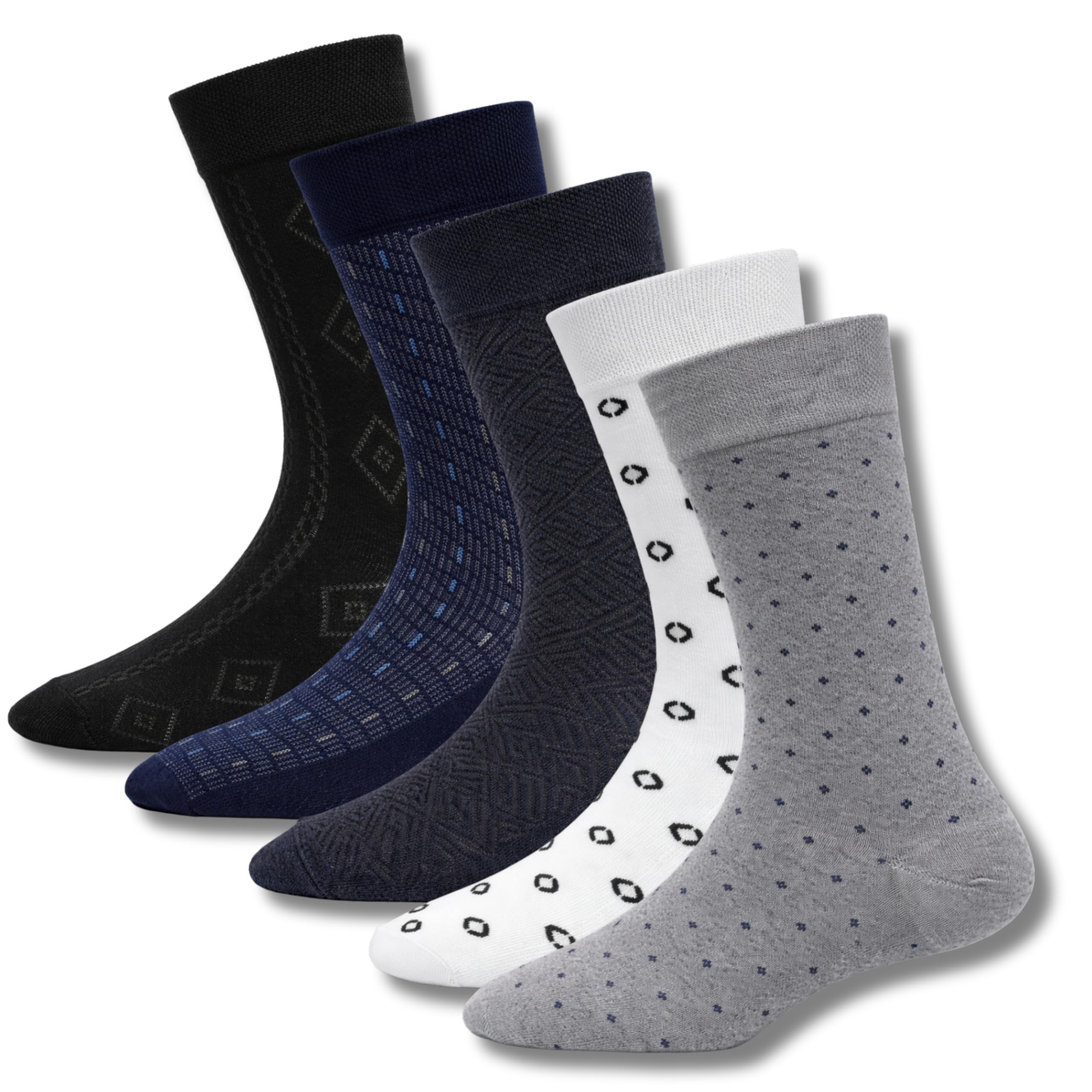 Men’s Crew Socks Pack of 5 – 100% Pure Combed Cotton Full Length Socks for Men – 168 Needle Premium Knit All Over Pattern Multicolor Dress Socks for Formal Casual Office Wear-image-19