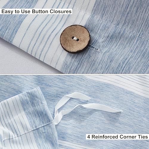 Miniatura 4 de MUKKA - Funda de edredón de microfibra con botones, lino jaspeado tipo Chambray, estilo moderno, suave, con cierre de botones de coco