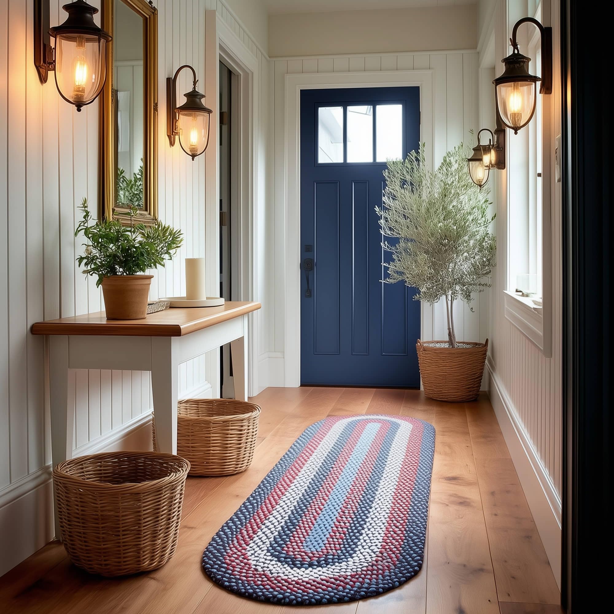 Super Area Rugs Runner 2' X 6' Blue - Red - Navy Oval Braided Rug for Farmhouse/Nautical/Primitive Style Kitchens and Bathrooms