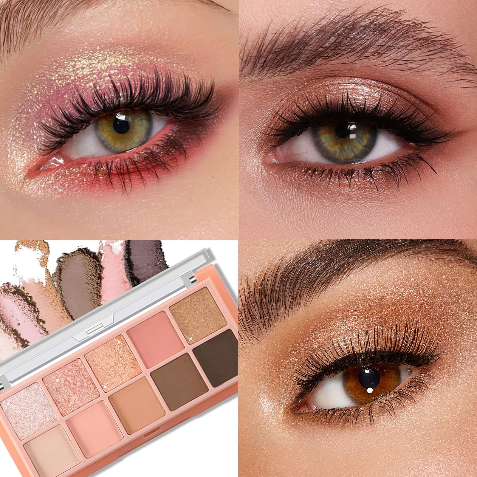 10 Colors Eyeshadow Palette, Highly Pigmented Pink Glitter & Matte Eye Shadow Includes Brushes, Blendable & Long Lasting - Image 3
