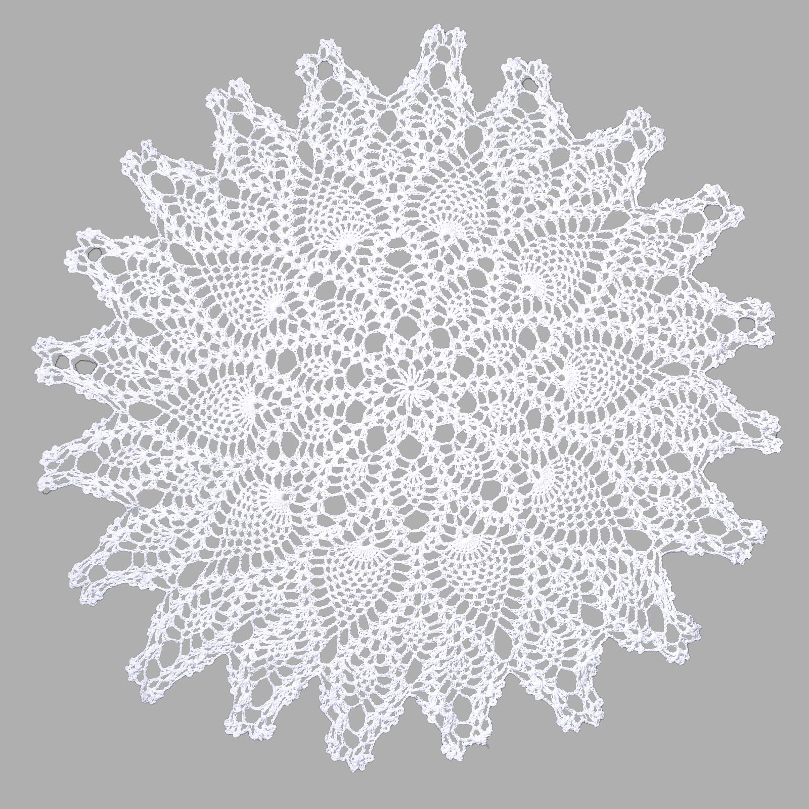 URROMA Hollow Round Doily, 60×60cm White Handmade Crochet Circular Tablecloth Cover for Table Sofa Pillow Decor Cotton-Polyester Blend Lace Table Overlay