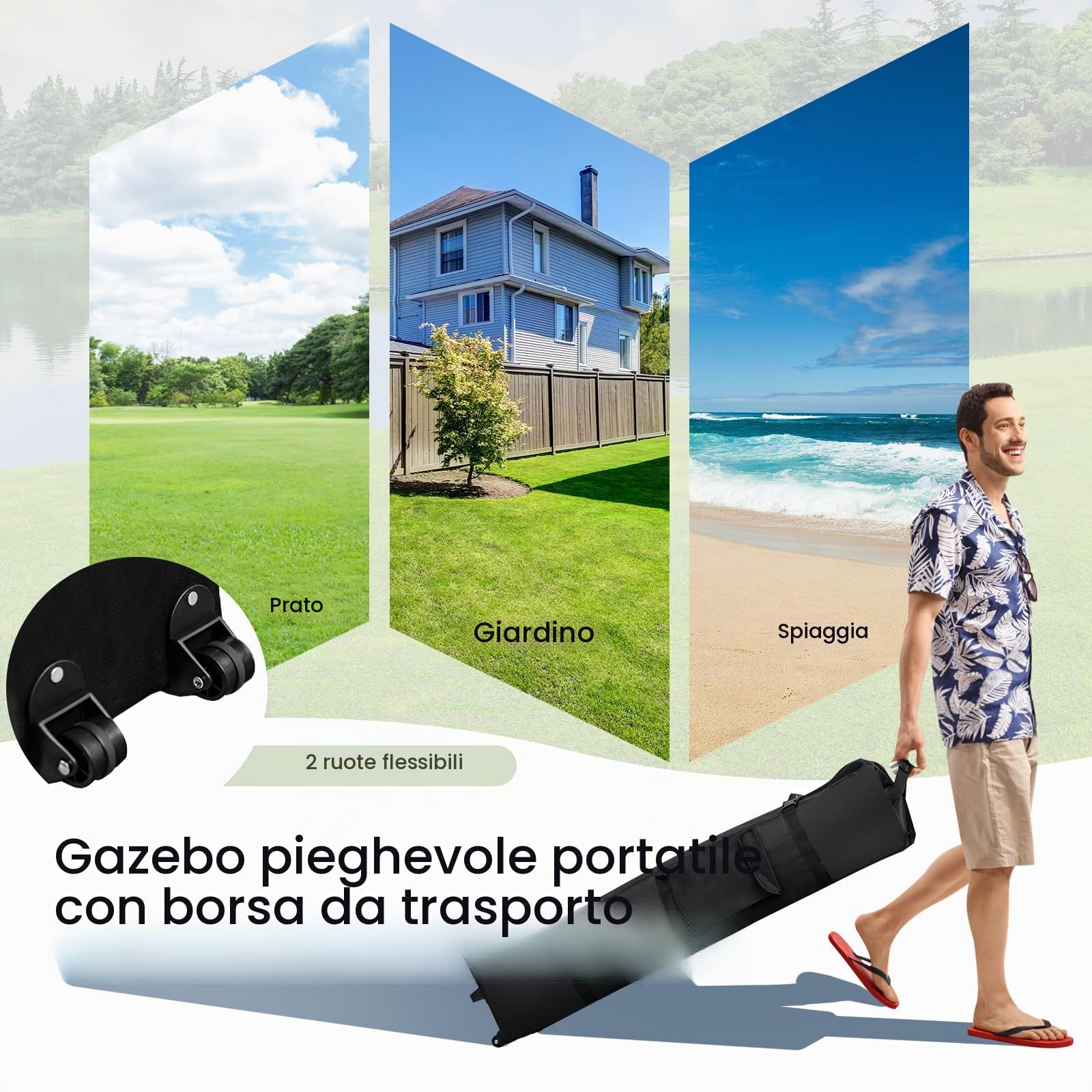 HOMASIS Gazebo Pieghevole da Giardino, Gazebo 4x4 M con Altezza Regolabile e Pareti Laterali Removibili, Gazebo Pop-Up con Zanzariera e Borsa per il Trasporto, per Patio, Spiaggia (Grigio)