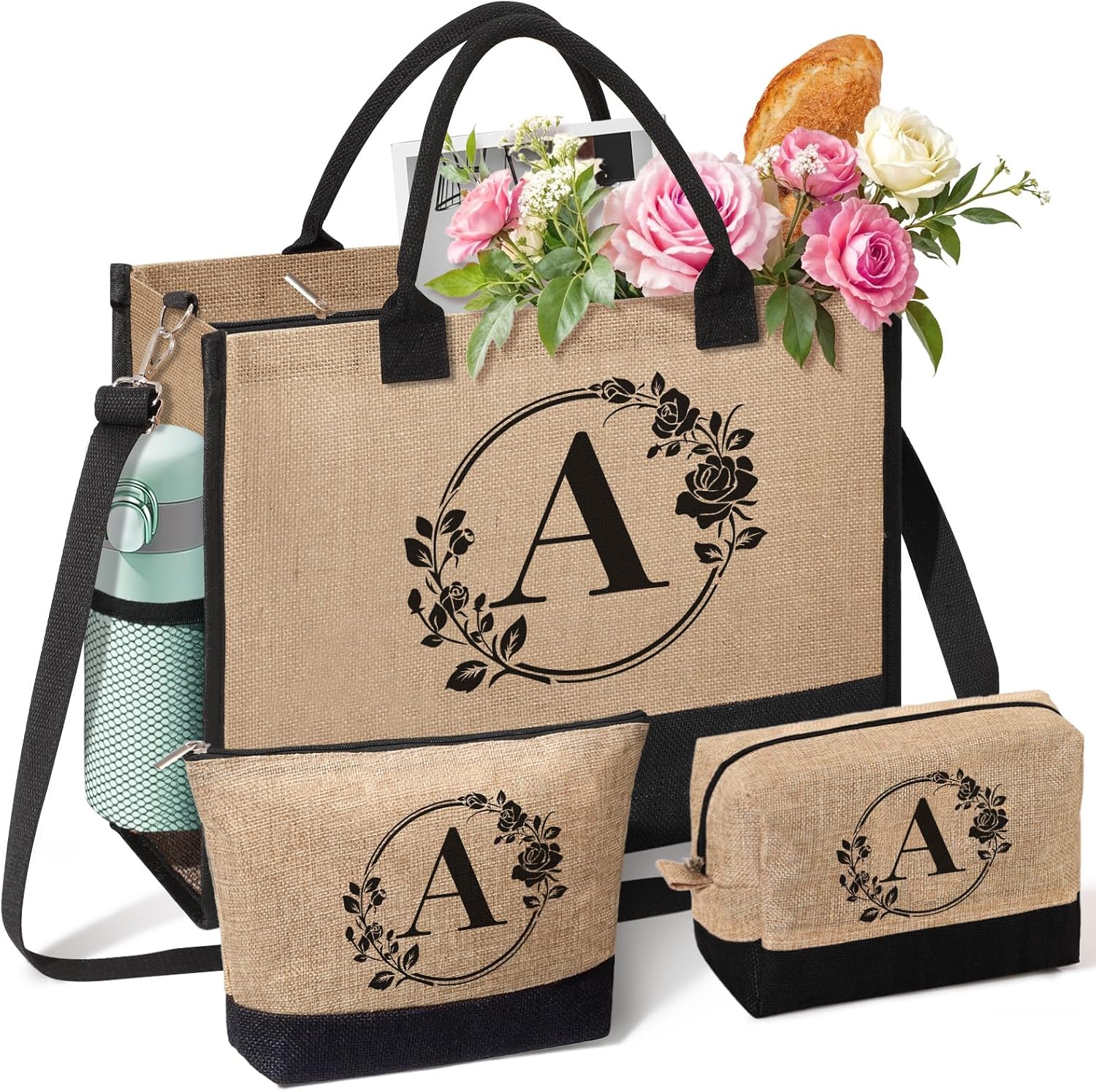 Personalized Gifts for Women, Initial Jute Tote Bag Monogrammed Beach Bag, Mothers Day & Birthday Gifts for Mom Women Friend