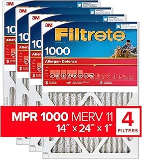 Filtrete 14x24x1 Air Filter, MPR 1000, MERV 11, Micro Allergen Defense 3-Month Pleated 1-Inch Air Filters, 4 Filters