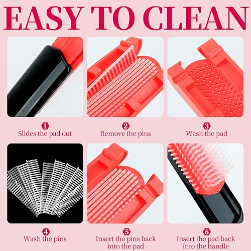 Miniatura 5 de Juego de cepillos de pelo para cabello afro americanoafricano, texturizado 3a a 4c - Cepillo desenredante, cepillo de 9 filas, peine de dientes