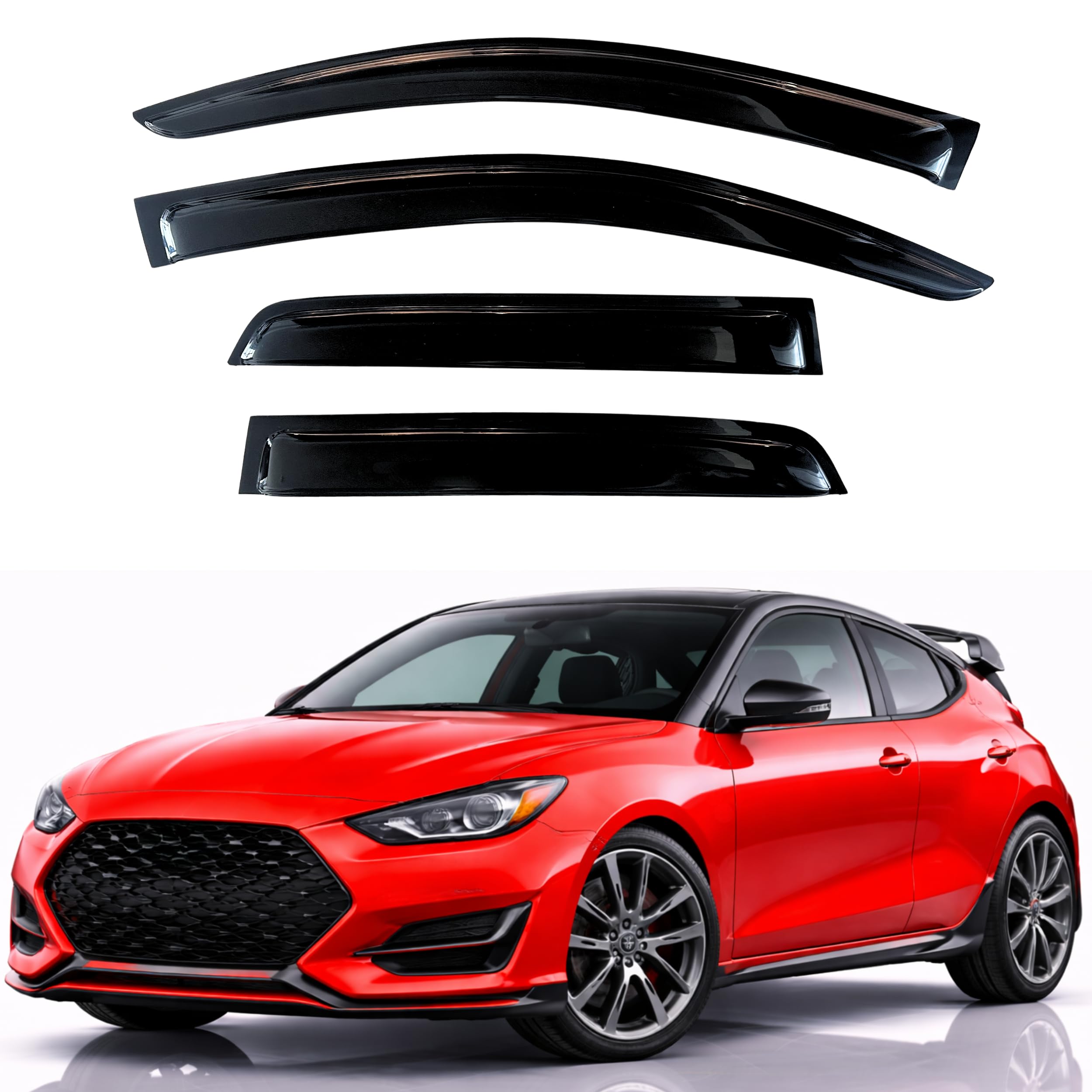 KPY Rain Guards Fit for 2019-2022 Hyundai Veloster N, Out-Channel Window Visors Vent Wind Deflectors 4PC, Car Accessories for 19-22 Veloster N