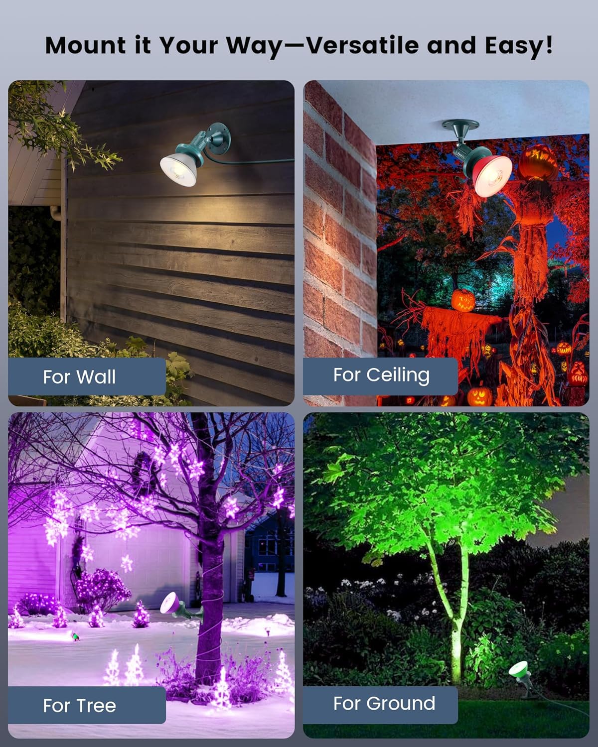 SURAIELEC Outdoor Flood Light Holder, Waterproof LED Spot Lights with Wall Mount Base, Plug in Spotlight for Yard, Trees Decor, Fits PAR38 Bulbs, 6 FT Extension Cord, ETL Listed, 2 Pack