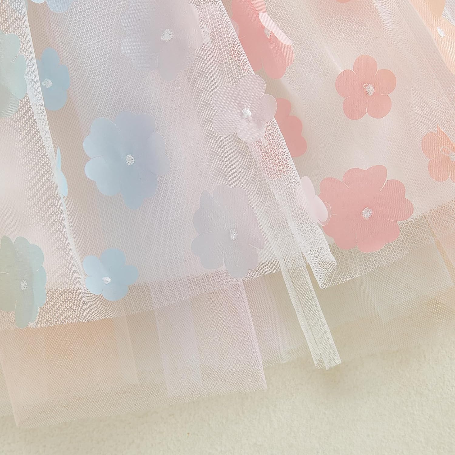 Toddler Girls Tulle Dress Fly Sleeve Smocked Bow Flower Layered Tutu Princess Dresses Summer Beach Sundress - Image 5