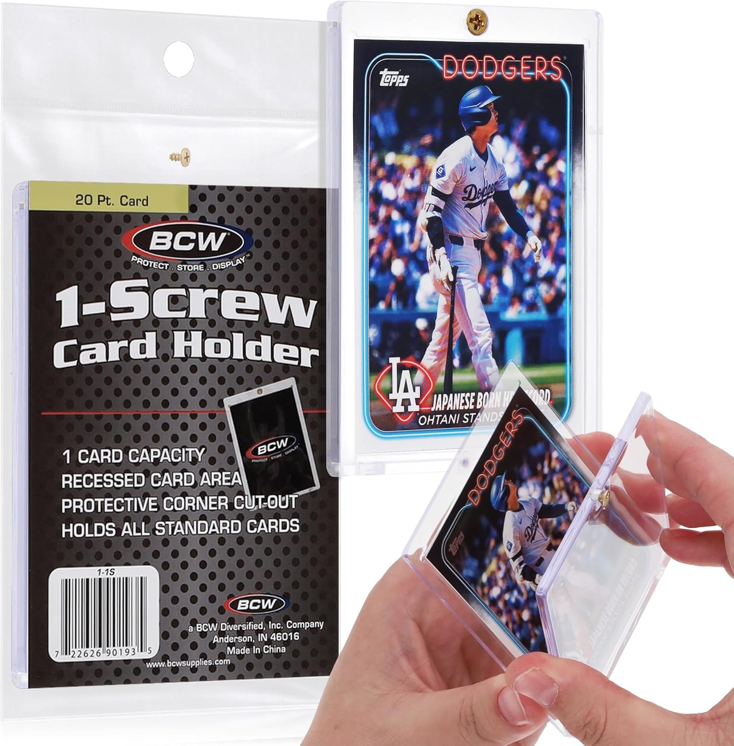 BCW 1 Screw Card Holder (50 Pack, 20PT) | Screw Down Card Holder | Standard Trading Card Protector | Clear 2-Piece Polystyrene Case with Brass Screw