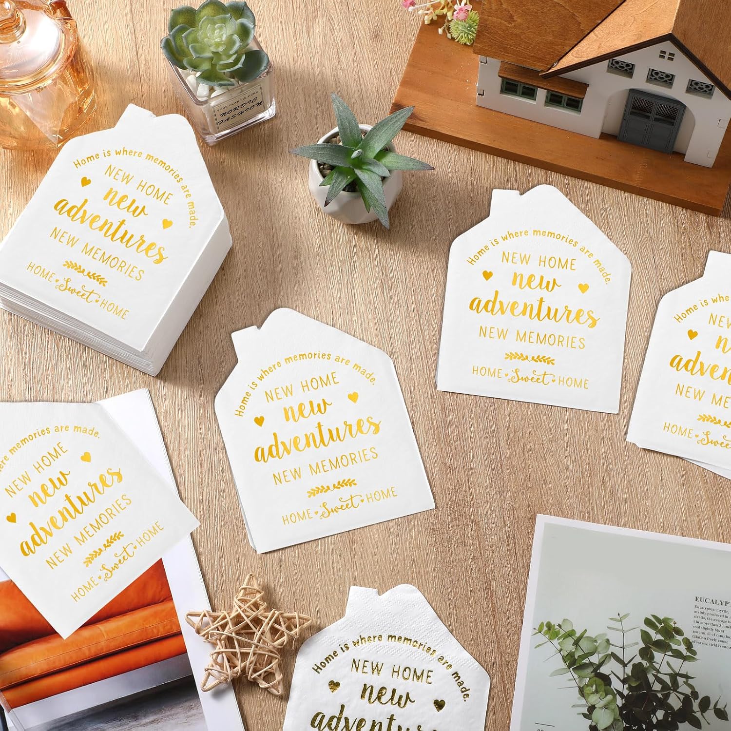 Vesici 100 Pcs Housewarming Party Decorations Napkins for New Home 3-ply Paper Napkin in White and Gold Foil Sweet Home Gift for Housewarming Party Favors Open House Real Estate