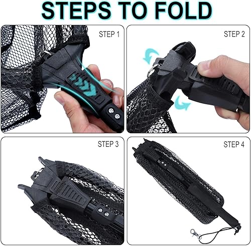 Miniatura 5 de Sougayilang Red de pesca Red de aterrizaje de peces, poste telescópico plegable plegable con mango de EVA, malla de material de nailon duradero,