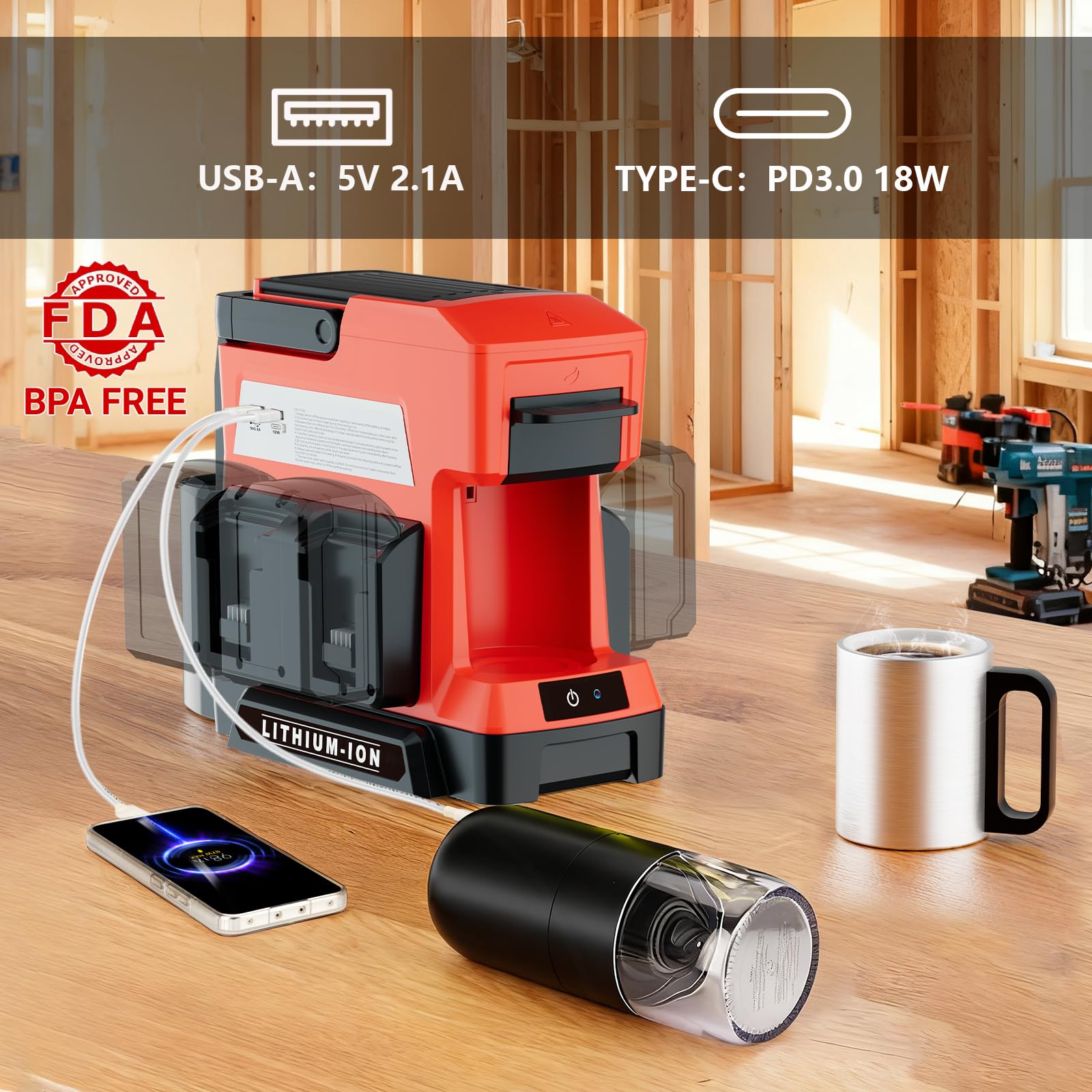Amazon | Byutrcfuy コードレスコーヒーメーカー Milwaukee 18V