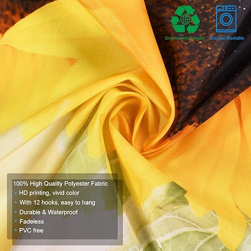 Miniatura 4 de Juego de cortina de ducha con diseño de girasoles con tapete de baño antideslizante, cortina de ducha de girasol en la puesta de sol con 12 ganchos,