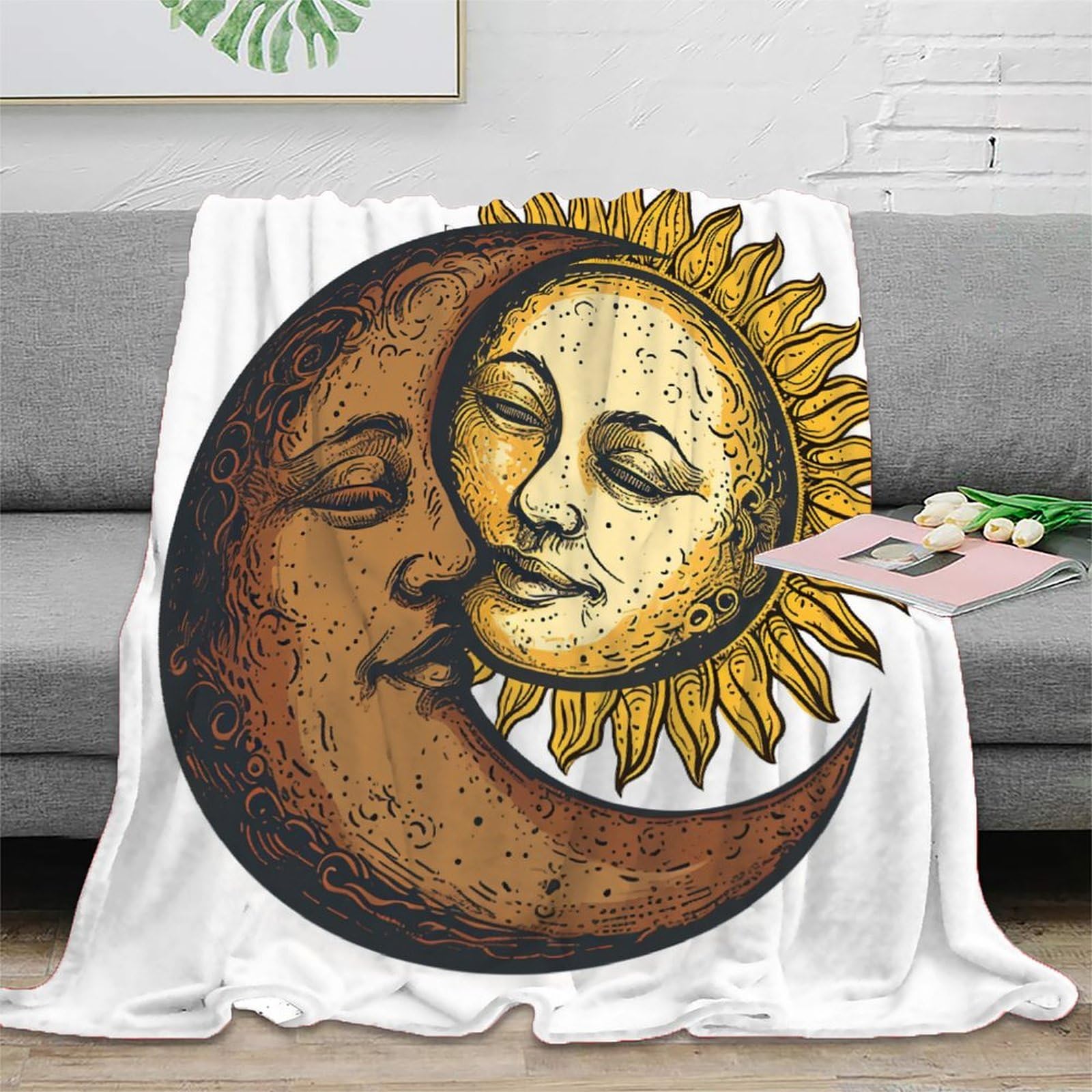Couverture anti-froid Soleil et Lune en peluche douillette pour calmer le sommeil des enfants