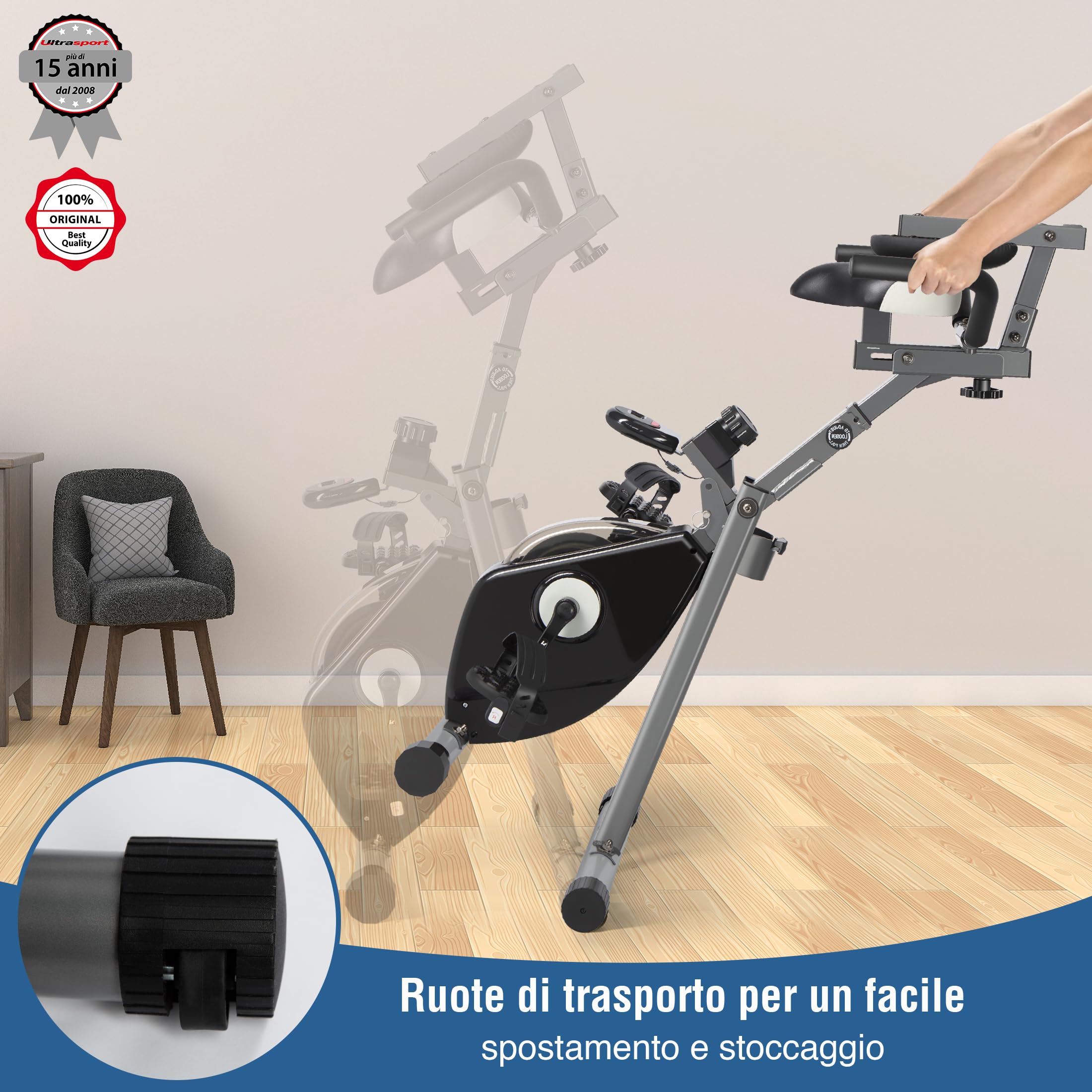 Ultrasport Anziano Forma Fisica, Vitality Trainer, Anziano F-Bike, Mini Allenatore Trasversale, Cyclette reclinata, Pieghevole