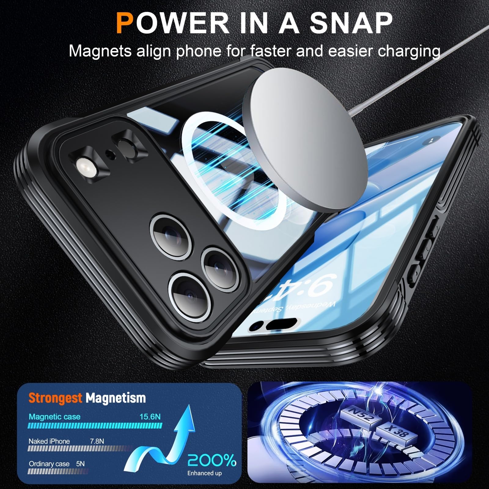 Funda para iPhone 17 Pro Max/17 Pro/17 Air/17, Carcasa Trasera Transparente de Doble Cara, Resistente a Golpes y con Protección de Pantalla, Compatible con MagSafe
