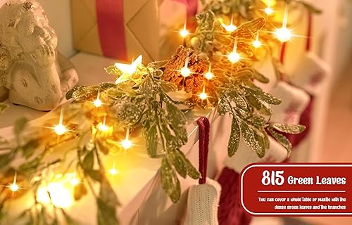 Miniatura 4 de Guirnalda de Navidad de 6.6 pies, guirnalda de fiesta 2023 con 25 luces LED, planta vegetal, conos de pino y bayas blancas, copo de nieve