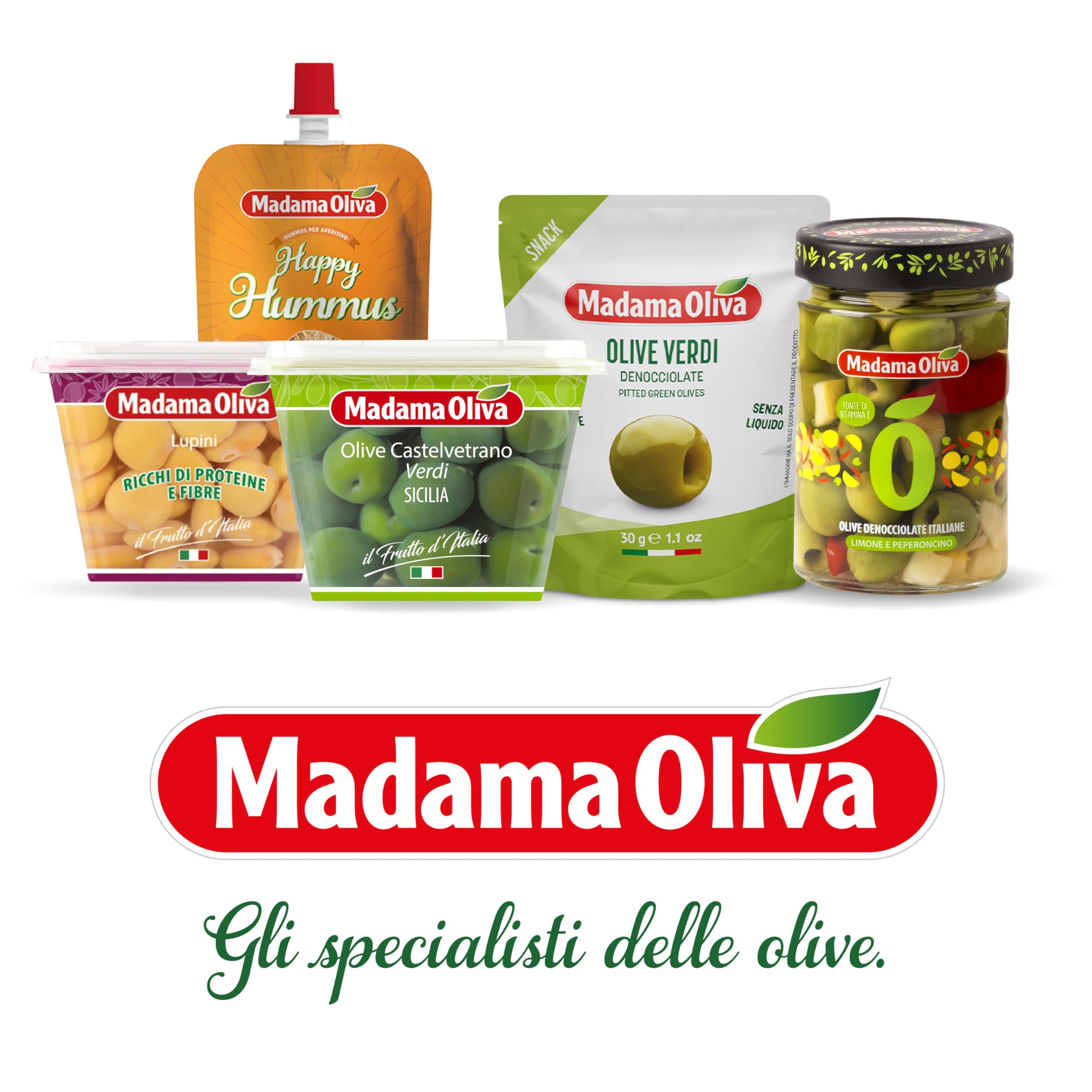 MADAMA OLIVA, Olive Castelvetrano Dolci Verdi, Sapore Unico e Fruttato, Snack Ideali per Antipasti a Base di Formaggi e Salumi, Insalate Verdi, 100% Made in Italy, 6 x 250 gr