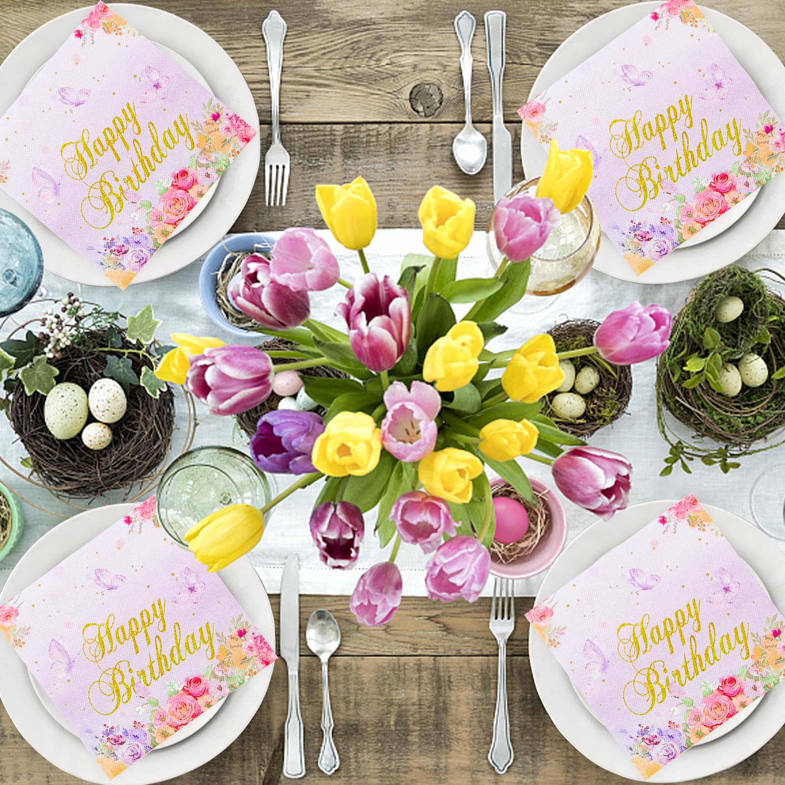 40 Stück Geburtstagsservietten Mit Schmetterling – Rosa, 33x33 Cm, Mit Goldfolie Für Mädchenpartys