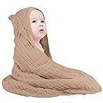 Yoofoss Hooded Baby Towels for Newborn 100% Muslin Cotton Baby Bath Towel with Hood for Babies, Infant, Toddler and Kids, Large 32x32Inch, Soft and Absorbent Newborn Essential,Coffee
