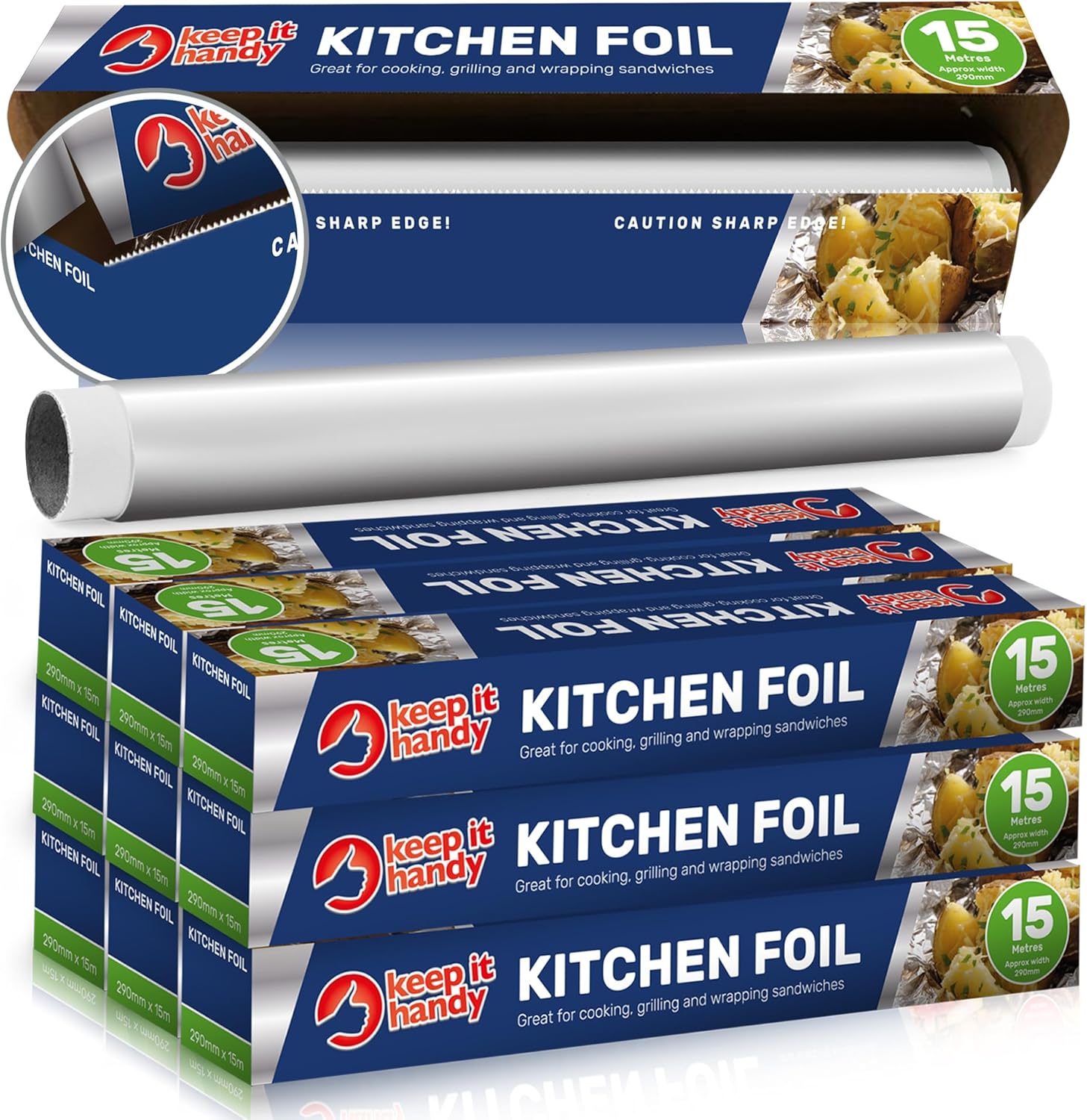 12pk Tin Foil Roll Bulk Case Pack Extra Long 15m Rolls x 29cm Wide