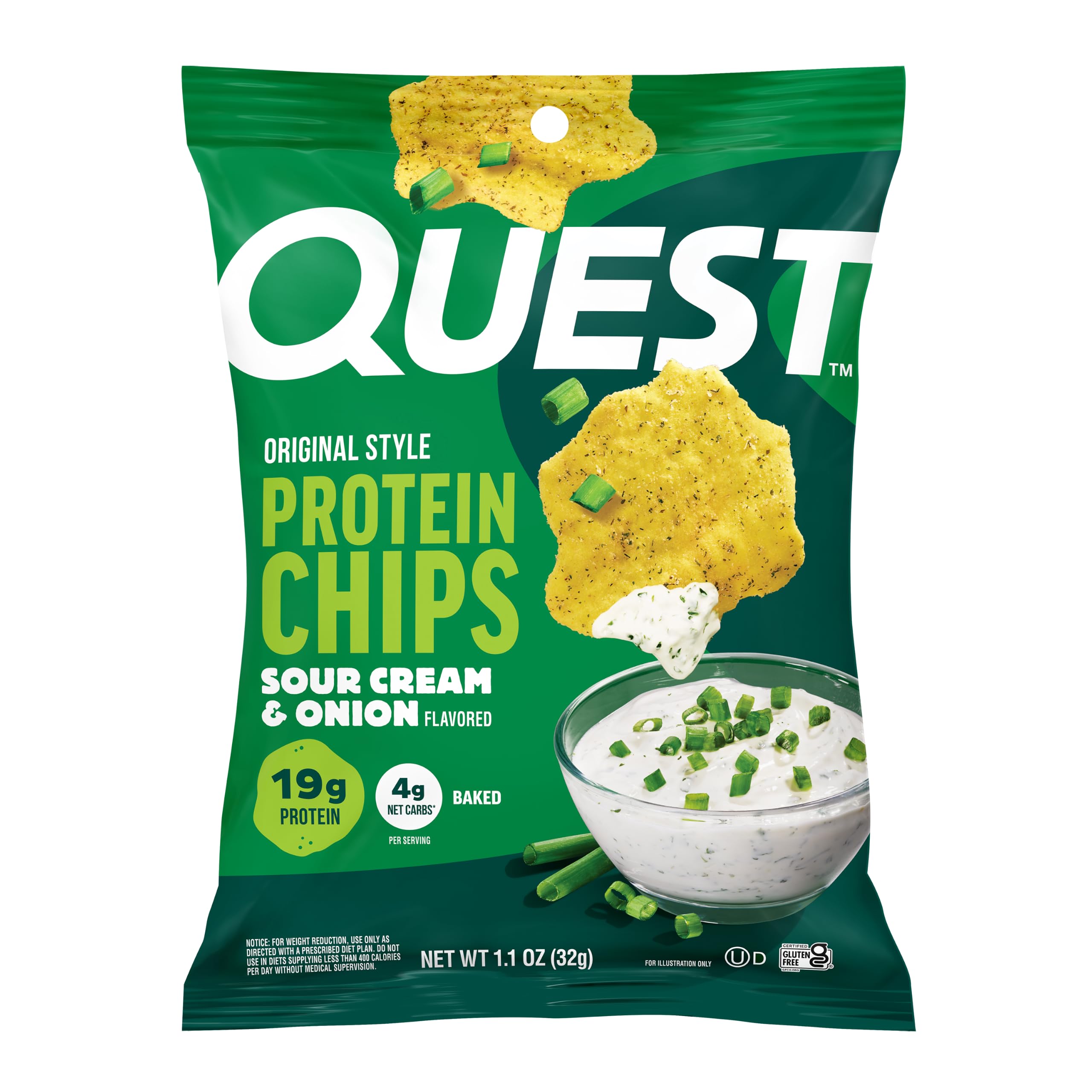 Quest Nutrition Sour Cream & Onion Protein Chips, 19g Protein, 12 Count | 4g Net Carbs, Gluten Free, High Quality Protein, Baked Crunch, Individually Wrapped 1.1oz Bags Sour Cream & Onion 1.1 Ounce (Pack of 12)