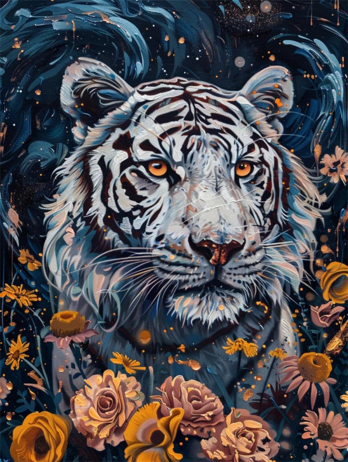 Rqwybcaxn DIY Rug Latch Hook Kits White Tiger and Flowers 55x75cm