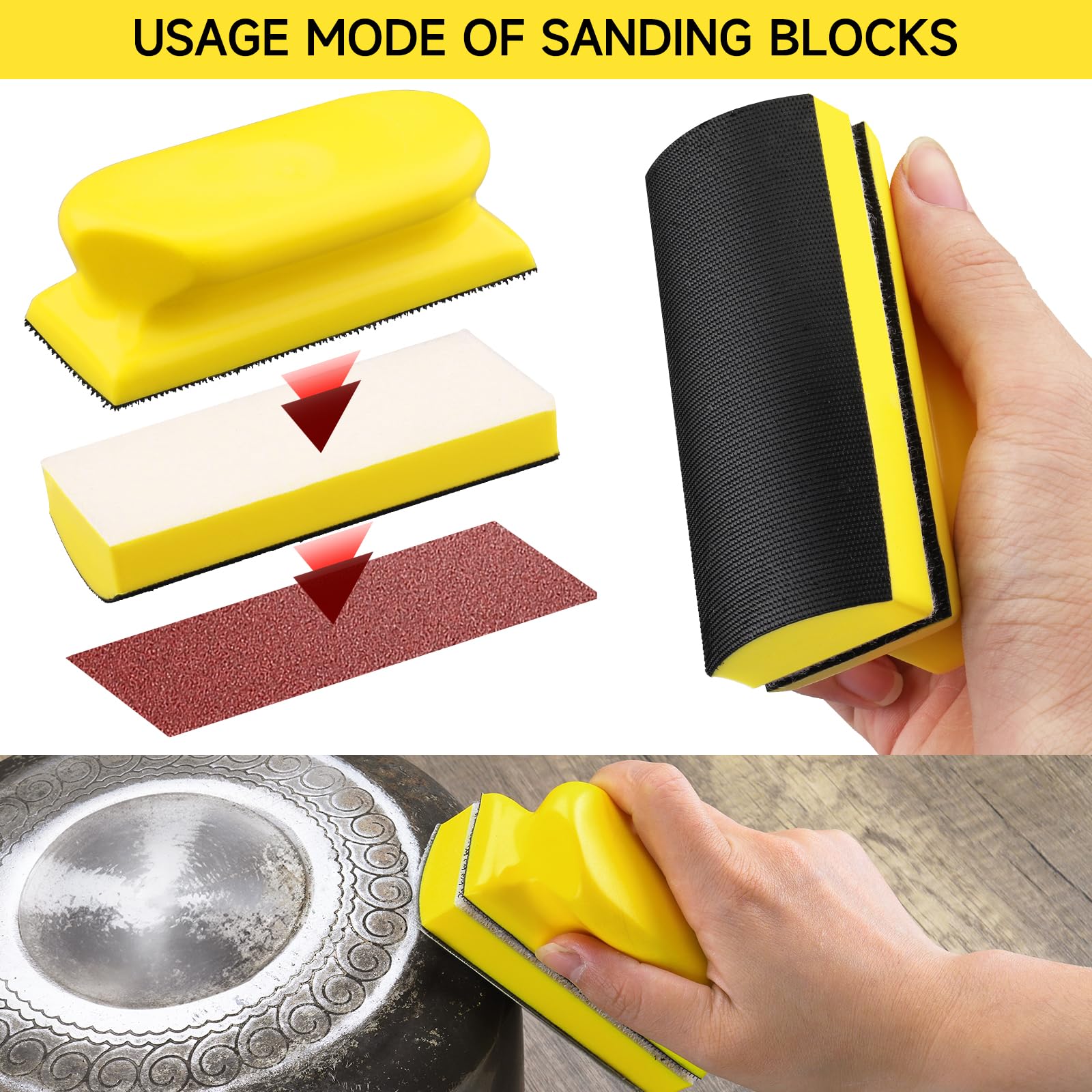 Set di Blocco Levigatura Manuale da 16 pezzi il Levigatura Blocco Gancio Loop Mano Spugna Lucidante Pad restauro di mobili, la verniciatura di auto e l'artigianato