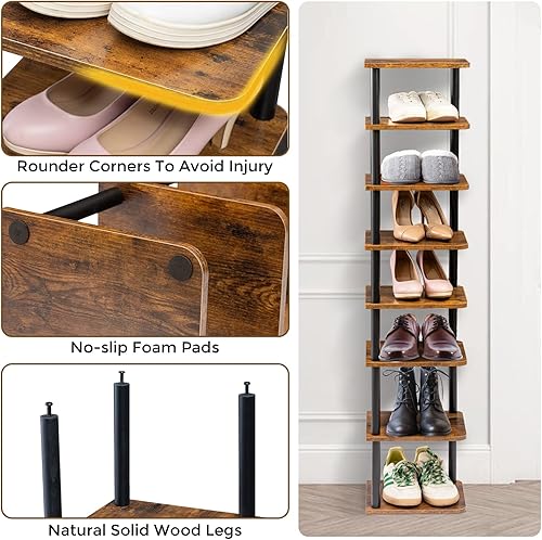 Miniatura 5 de Zapatero de esquina para entrada, estante estrecho de madera negra, pequeño y alto, de pie, se monta fácilmente