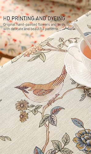 Miniatura 4 de ISAENNE - Mantel francés para mesas rectangulares, mantel de lino con flores y pájaros, resistente y duradero para comedor, Acción de Gracias,