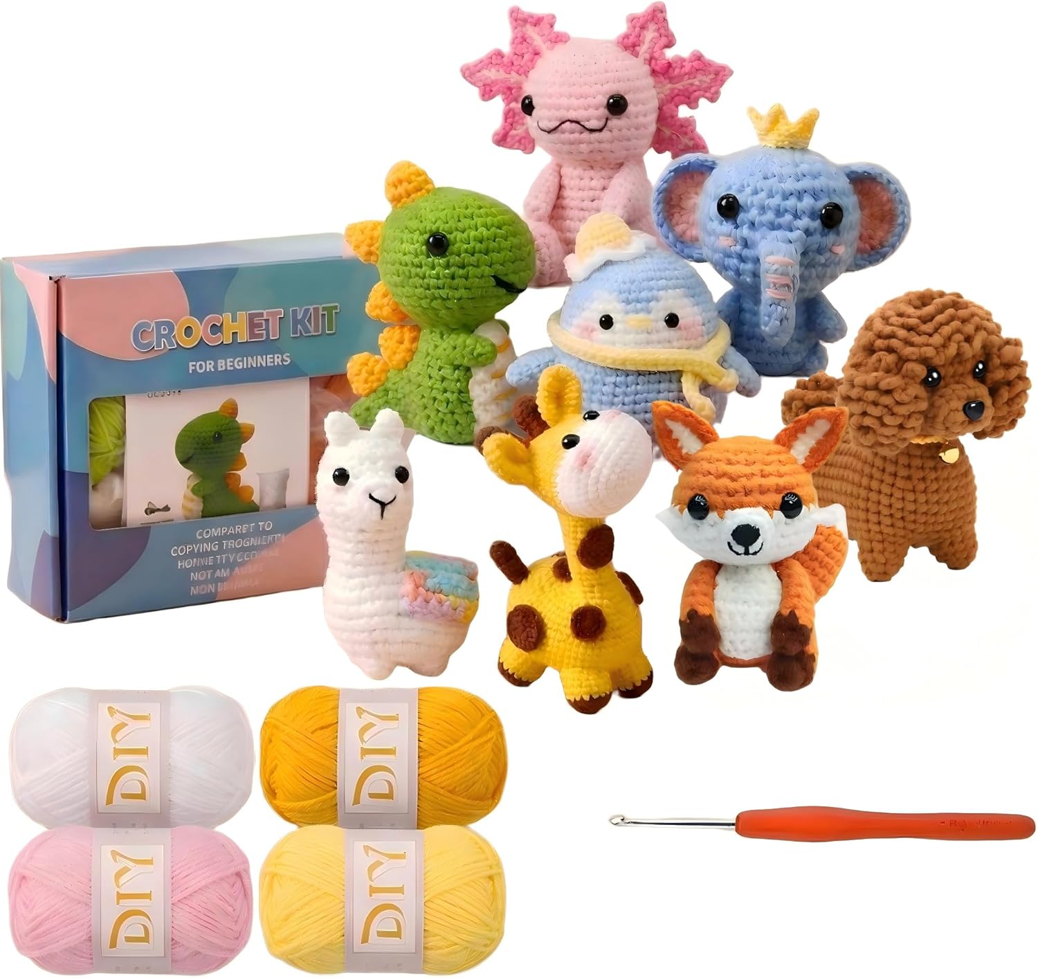 LeRoWen Mother’s Day Gifts for Mom Women Grandma – 8-in-1 Animal Crochet Kit for Beginners, DIY Amigurumi Craft Set with Yarn, Hooks & Step-by-Step Video Tutorials
