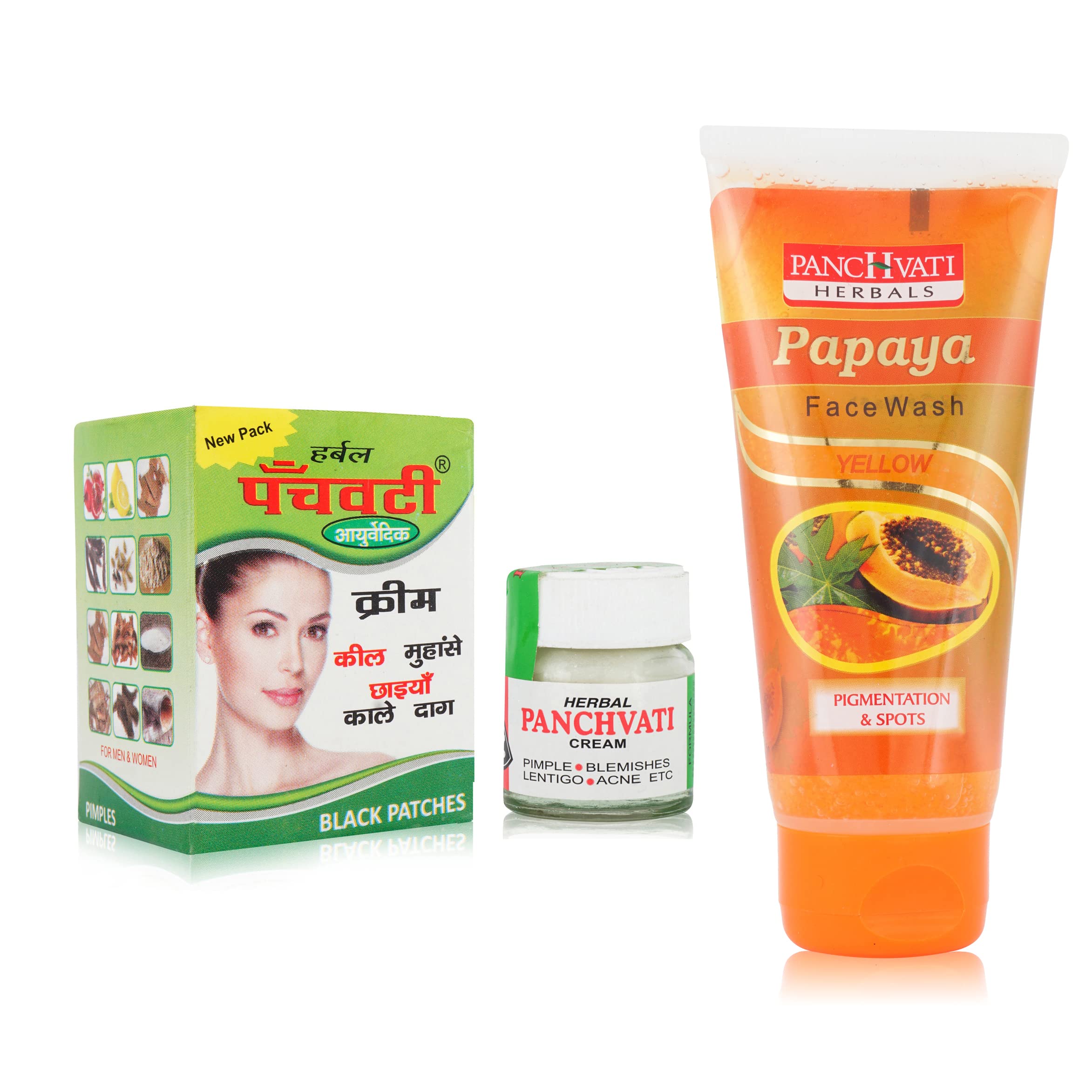 Panchvati Herbals 10Gm Acne Cream with Yellow Papaya Face Wash 60 Ml - Help to Remove Pigmentation and Spots, Making the Skin Smooth and Radiant - Combo of 2
