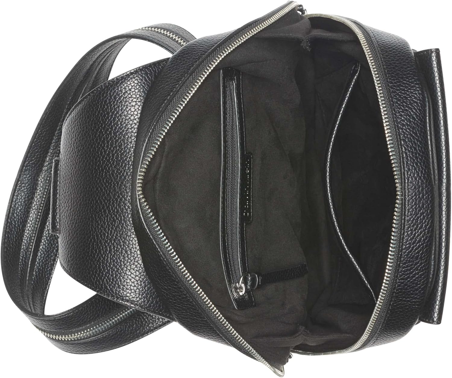 Calvin Klein Women's Myra Backpack for Women – Vegan Leather Convertible Sling Backpack, 2 Pockets, Black/Silver, One Size - Image 2