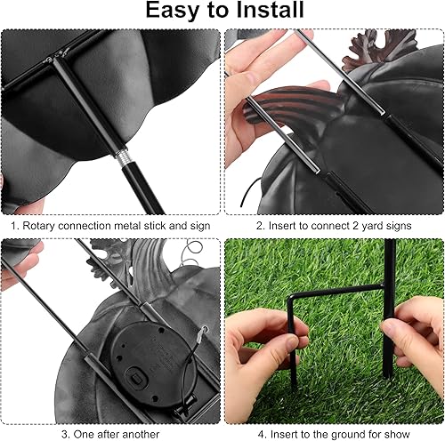 Miniatura 3 de Fovths Letrero de metal de 3 piezas de metal con diseño de calabazas de otoño, para jardín, patio, impermeable, con luz cálida, gigante, de metal,