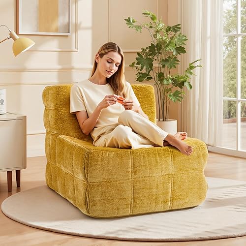 Miniatura 3 de Puf, silla perezosa de felpilla suave prellenada, sofá para el suelo, silla puff para adultos y adolescentes, silla decorativa para sala de estar,