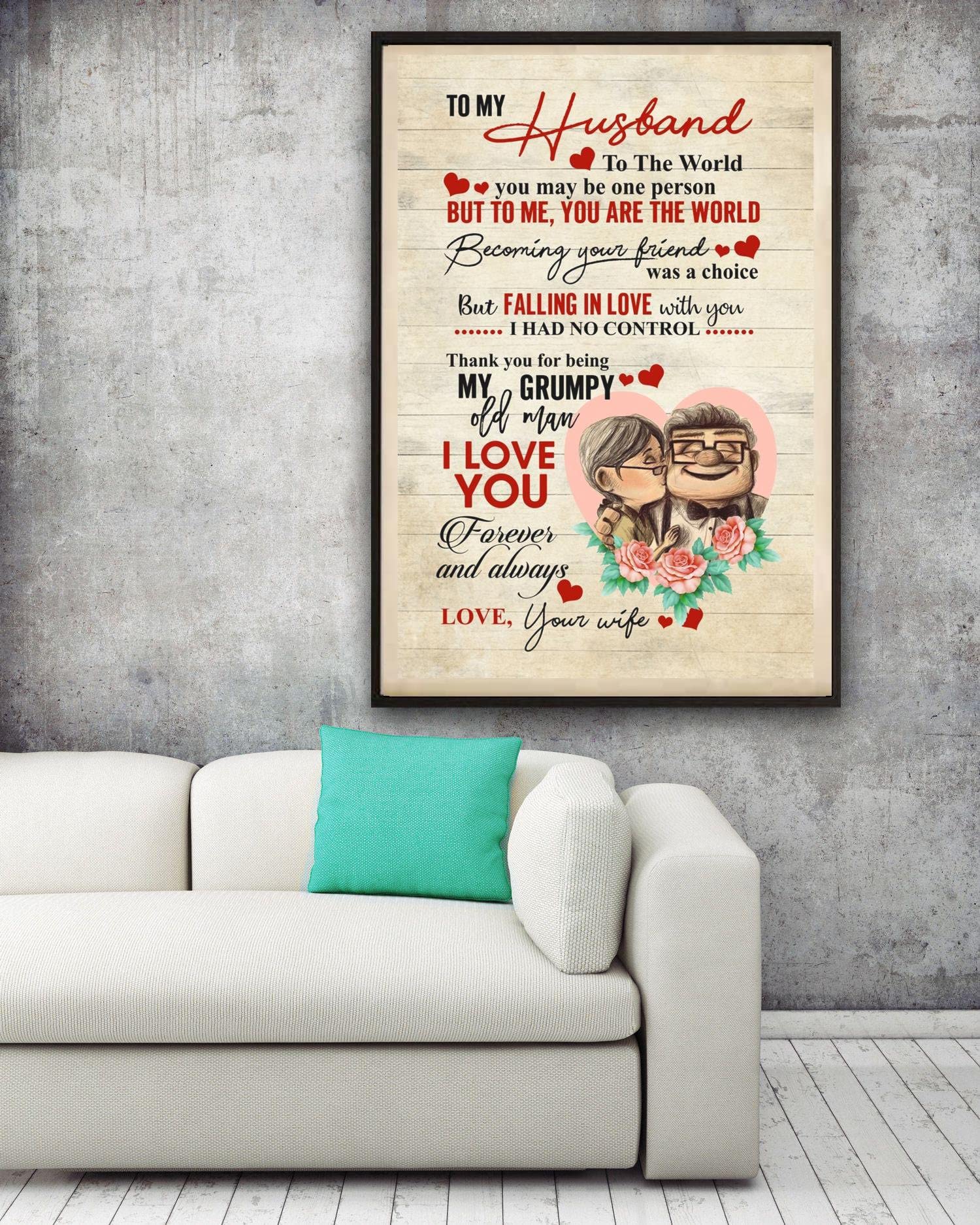 Carl and Ellie to My Husband Vintage Tin Sign but to Me You are The World My Grumpy Old Man Retro Metal Sign for Valentine's Day Coffee Shop Bar Home Kitchen Nostalgic Wall Decor Signs 6x8 Inch