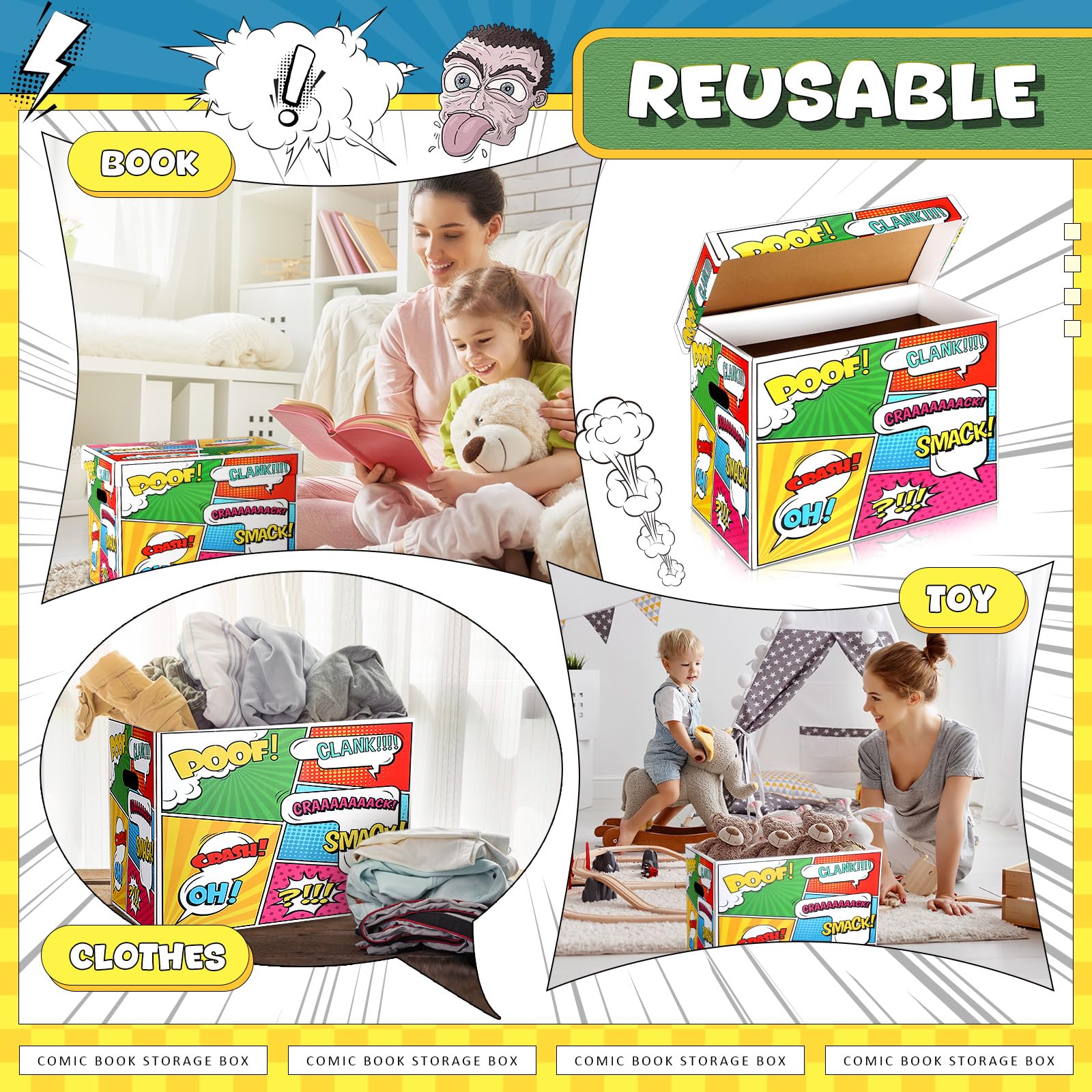 Dunzoom Comic-Bücher-Aufbewahrungsbox, Comic-Box mit Deckel, 40 x 20 x 29 cm, für 150–175 cm, für Zuhause, Schutzbehälter, Behälter, Regal