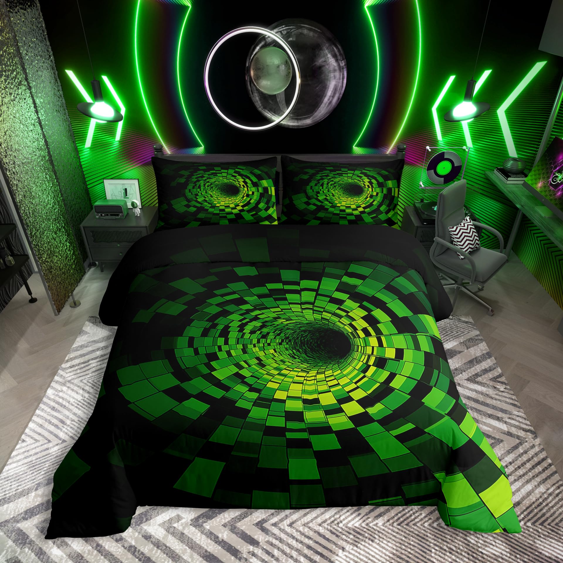 Homewish Cooler 3D-Effekt Bettwäsche Jugendliche Jungen Optische-Trugschluss-Stil Bettbezug Set 155x220cm Kinder Räumliche Geometrisch Bettwäscheset Spiralförmige Geometrie Design Bettset Mikrofaser