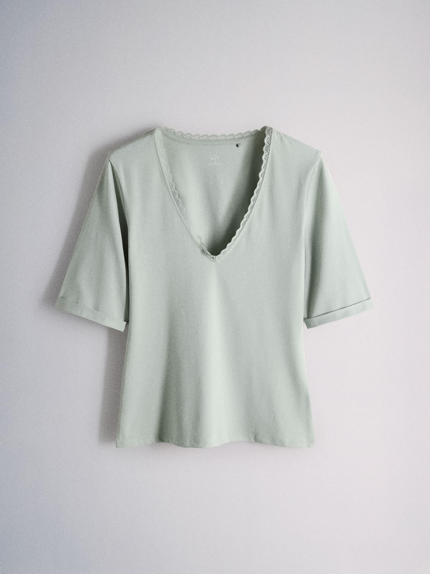 THE SET Donne Confezione da 4 Top con Scollo a V in Pizzo | Adulto, e maniche tre quarti, Standard, Pull On