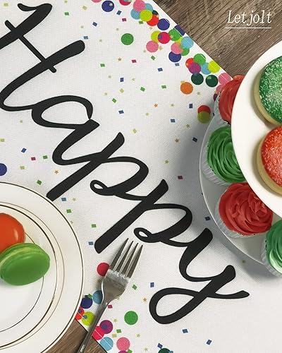 Miniatura 3 de Letjolt Camino de mesa de feliz cumpleaños, centros de mesa de cumpleaños de 72 pulgadas para mesas, letrero de fiesta de cumpleaños con lunares,