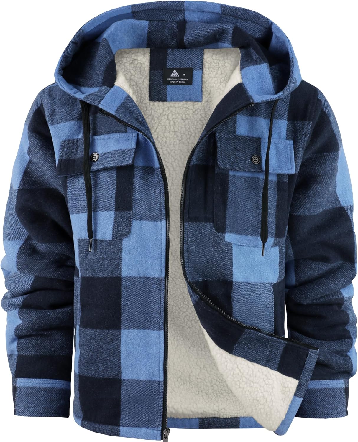 Little Beauty Men's Hoodie Zip Up Flannel Jacket for Men Warm Winter Plaid Sherpa Lined Jacket with Pocket