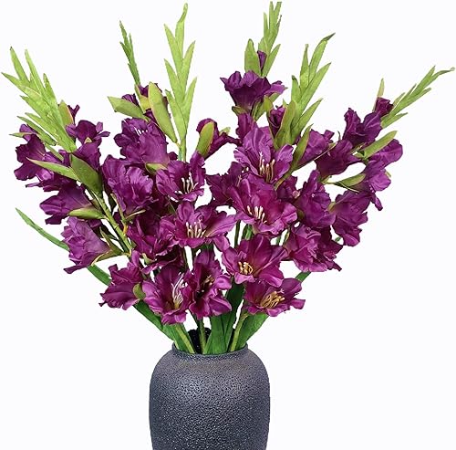 Miniatura 6 de Raxcelivia Paquete de 6 plantas artificiales de orquídeas artificiales de seda, jarrón largo para cocina, hogar, jardín, fiesta, decoración de boda