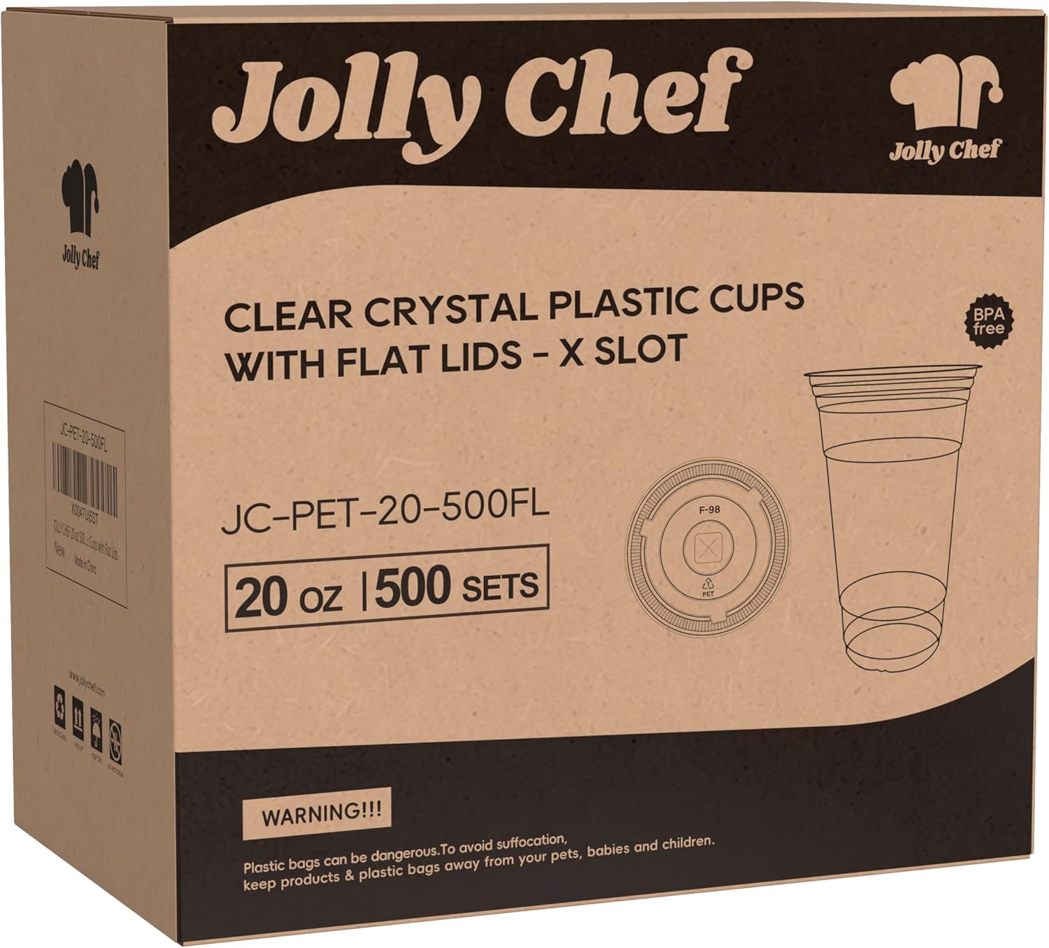 JOLLY CHEF 500 Pack 20 oz Clear Plastic Cups with Flat Lids, Disposable Iced Coffee Cups, Premium Crystal Smoothie Cup for Party, Cold Drinks, Juice, Wedding, Christmas, Birthday, Halloween, Party - Image 6