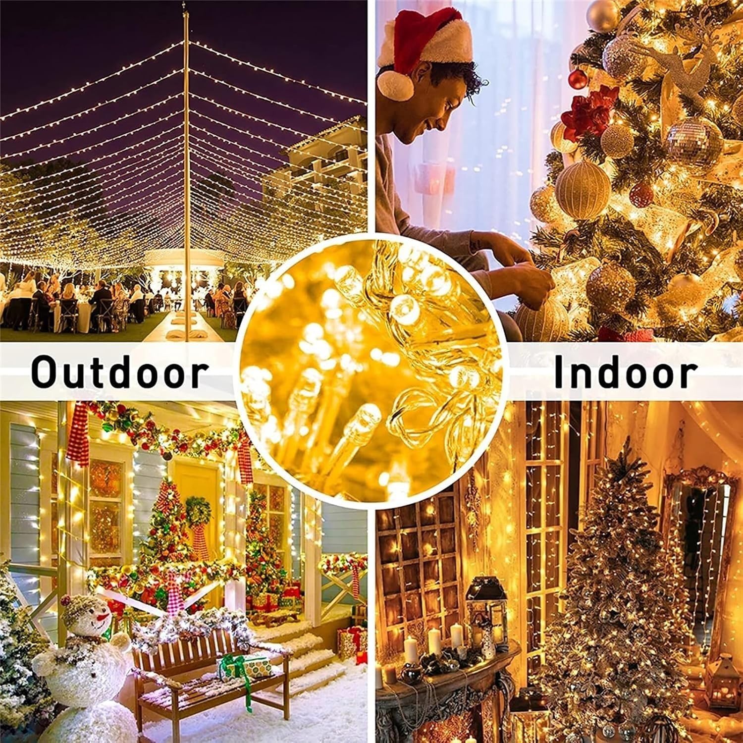 Catena Luminosa, luci, 700 LED 6x4m luci da Giardino fatate Bianco Caldo 8 reti Basse Esterne e Interne per Balcone (6m x 4m 700led)